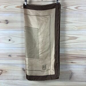 Vtg Burberrys of London 100% Silk Square Scarf‎ 28" Brown Tan Italy Rolled Hem